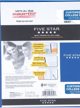 MEAD 8234 美德FIVE STAR美式五科目三孔记事本笔记本27.9X21.5cm