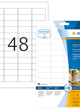 HERMA豪玛10902 A4-25张白色双倍粘力不干胶标签纸45.7x21.2mm