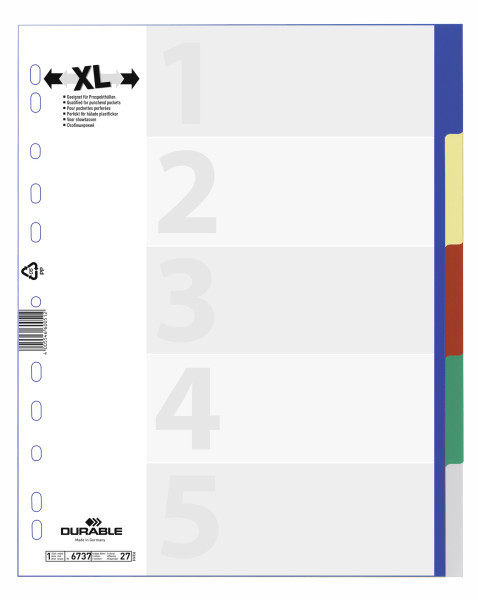 DURABLE 6737 DURABLE PP 확장 5겹 11홀 색인 용지 페이징 용..