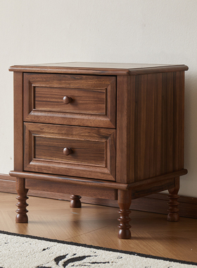 北欧黑胡桃木床头柜实木床边柜美式乡村储物柜收纳卧室小户型窄柜