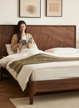 璞沁木作实木床黑胡桃木床现代简约主卧双人床1.8米大床1.5米