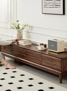 北欧全实木电视柜黑胡桃木视听柜客厅柜实木家具抽屉柜