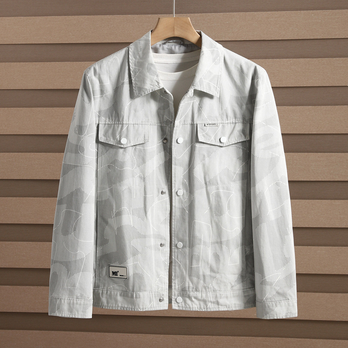 H撤柜！定制100棉！春秋时尚青年工装风印花男士翻领纯棉夹克外套