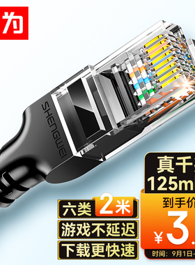 胜为六类网线千兆网线cat6类宿舍家用宽带连接电竞网络线LC-1202G