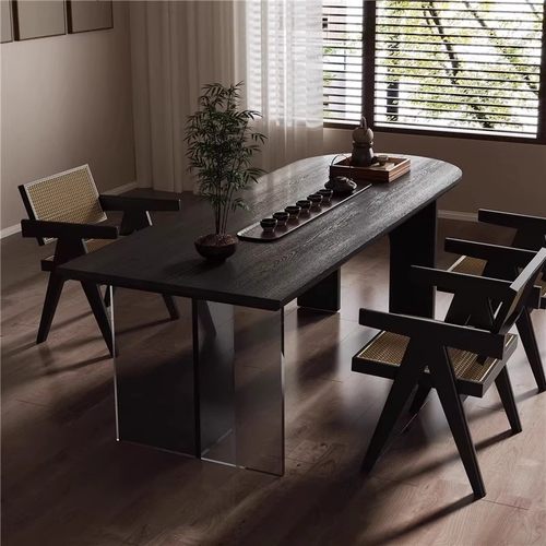 侘寂风实木茶桌悬浮亚克力