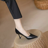 空乘软皮外穿高跟鞋 小码 女细跟不累脚工作鞋 尖头黑色单鞋