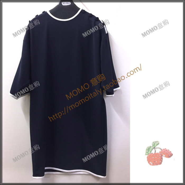 MOMOÒ⹺ MaxMara 2018´ºÏÄ¿î ²ØÇàÉ«ÖÐÐäÔ²ÁìÁ¬ÒÂȹ