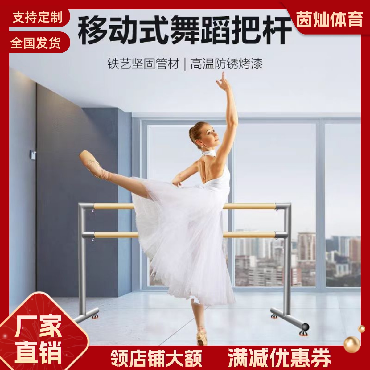 雷尊高端舞蹈把桿舞蹈專業(yè)雙層移動式舞蹈教室便攜壓腿跳舞桿房