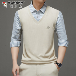 新款 领卫衣打底衫 长袖 商务休闲假两件衬衫 T恤春秋季 啄木鸟男士