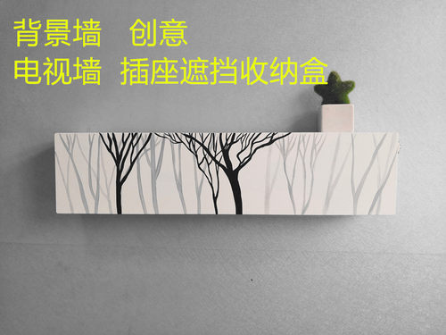 遮挡背景墙电视收纳盒理线插座