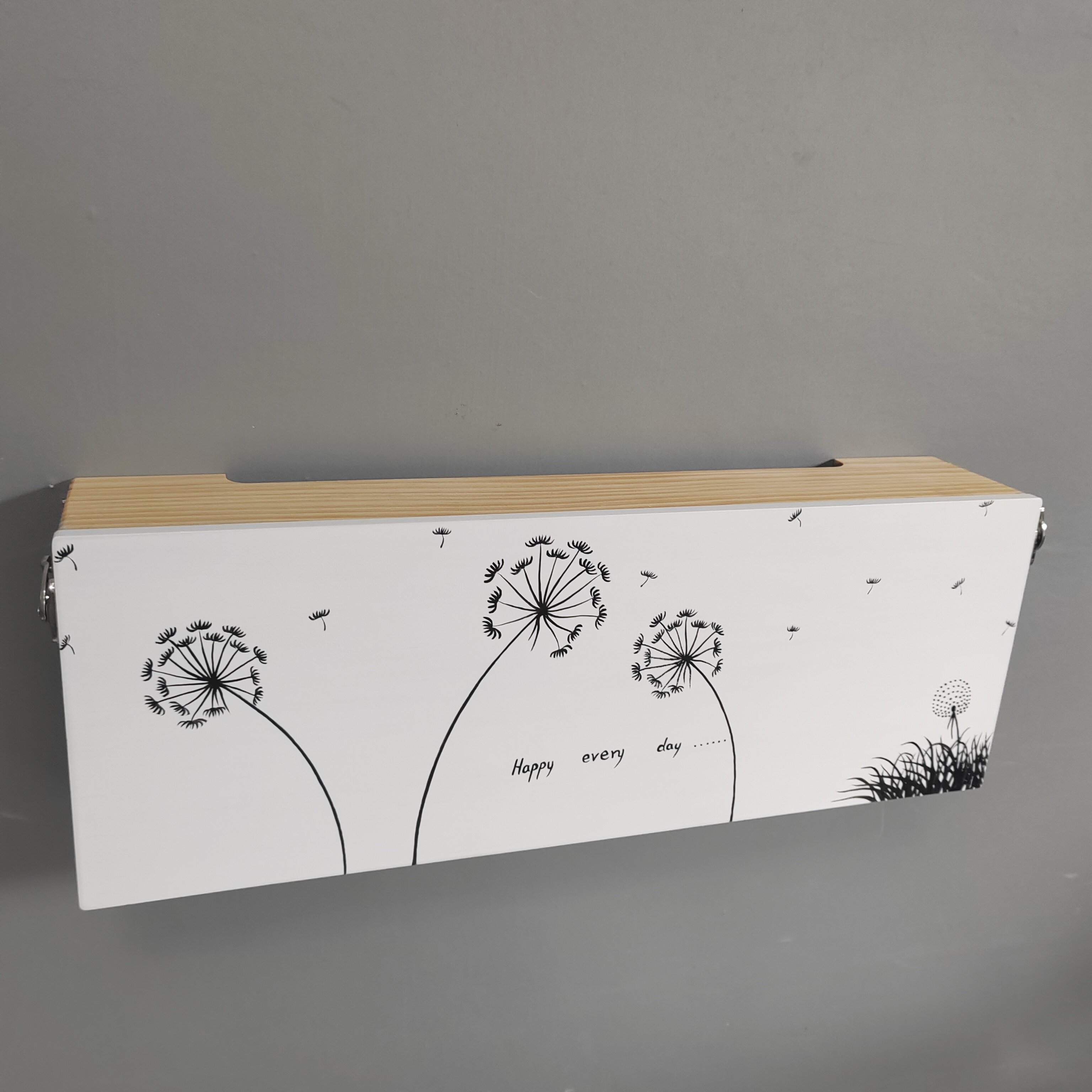 电线插座遮挡盒美化中美式奶油风集线收纳机顶盒实木下翻开门款式