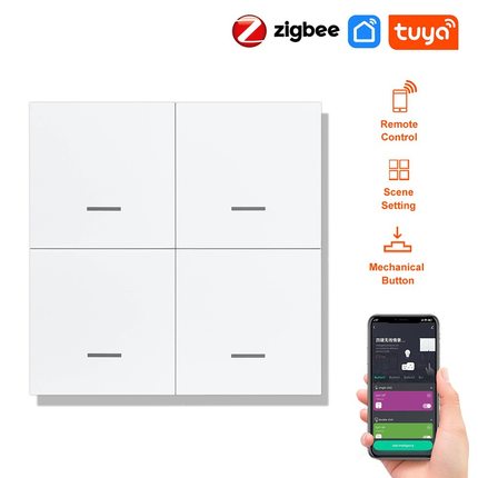 涂鸦Zigbee场景开关 四键随意贴 四键场景开关兼容tuya 2MQTT