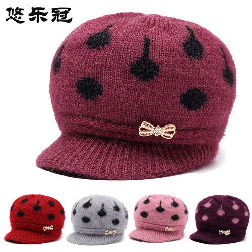 帽子冬加厚加绒妈妈帽子加绒毛线帽中老年保暖帽奶奶加厚针织棉帽