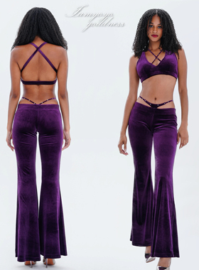 【上新】Maddy回归丝绒紫套装 交叉绑背心低腰长腿喇叭裤 Y2K复古