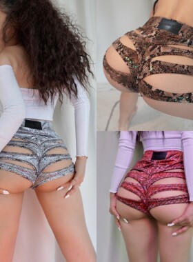 媛子IAMYOYO联名款twerk高腰短裤蛇纹镂空显臀性感辣妹电臀钢管舞