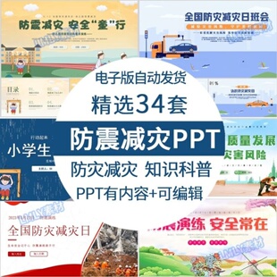 幼儿园中小学生防震减灾日ppt模板 防灾减灾地震自救知识教育课件