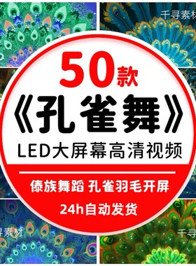 孔雀舞傣族民族舞蹈唯美梦幻羽毛舞台演出LED大屏幕背景视频素材