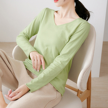 内搭百搭修身 T恤上衣 毛衣女宽松长袖 新款 2019秋冬季 V领针织打底衫