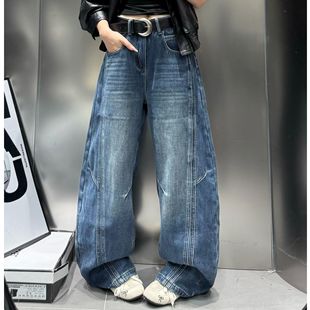 高街宽松百搭显瘦加绒弯刀牛仔裤 美式 女冬5536 不挑腿 合肥欢欢