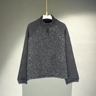 合肥欢欢 秋冬百搭休闲宽松亮片立领加绒卫衣女25760 晨灰星光