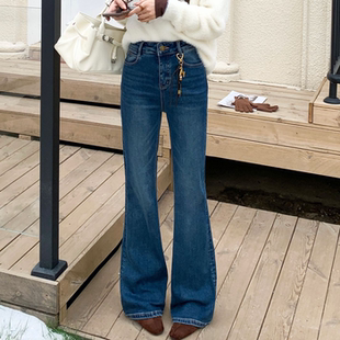 弹力显瘦植绒微喇叭牛仔裤 百搭修身 女冬138 蔚蓝漫漪 合肥欢欢