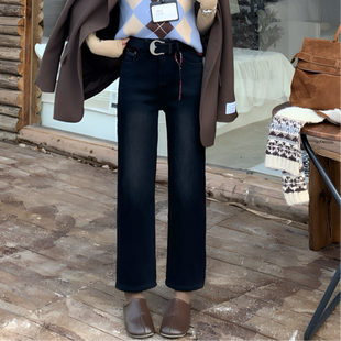 女109 秋冬百搭显瘦复合绒加厚直筒牛仔裤 合肥欢欢 直腿烟管