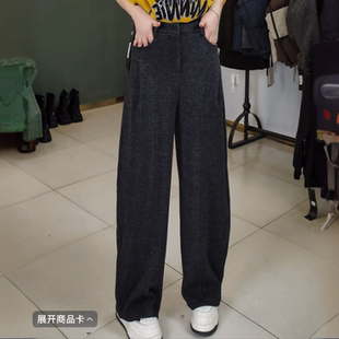 宽松复古松紧腰阔腿加绒休闲裤 冬季 女25792 暖冬修胯 合肥欢欢