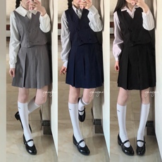 jk制服加工定制 岚津中 |是只猫原创基础款校供感jk马甲双排扣马甲纯色箱褶裙现货