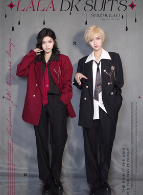 现货是只猫原创设计JKDK红色双排扣西服禁欲外套翻领衬衫成男西装