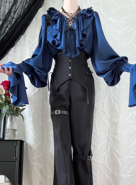 二团【蓝色定金预约】是只猫原创设计露背高腰西裤王子系Lolita