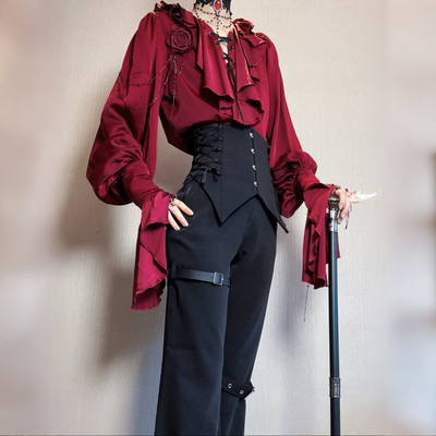 王子系lolitaV领衬衫高腰长裤cos