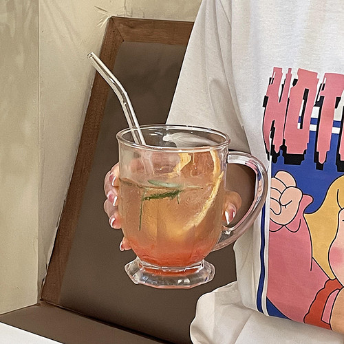 玻璃ins风否大口杯水果茶杯
