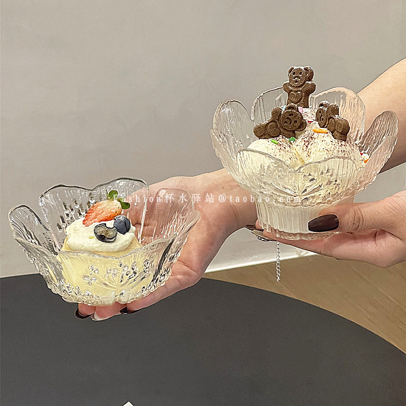 ins颜值花瓣浮雕高脚水果沙拉碗