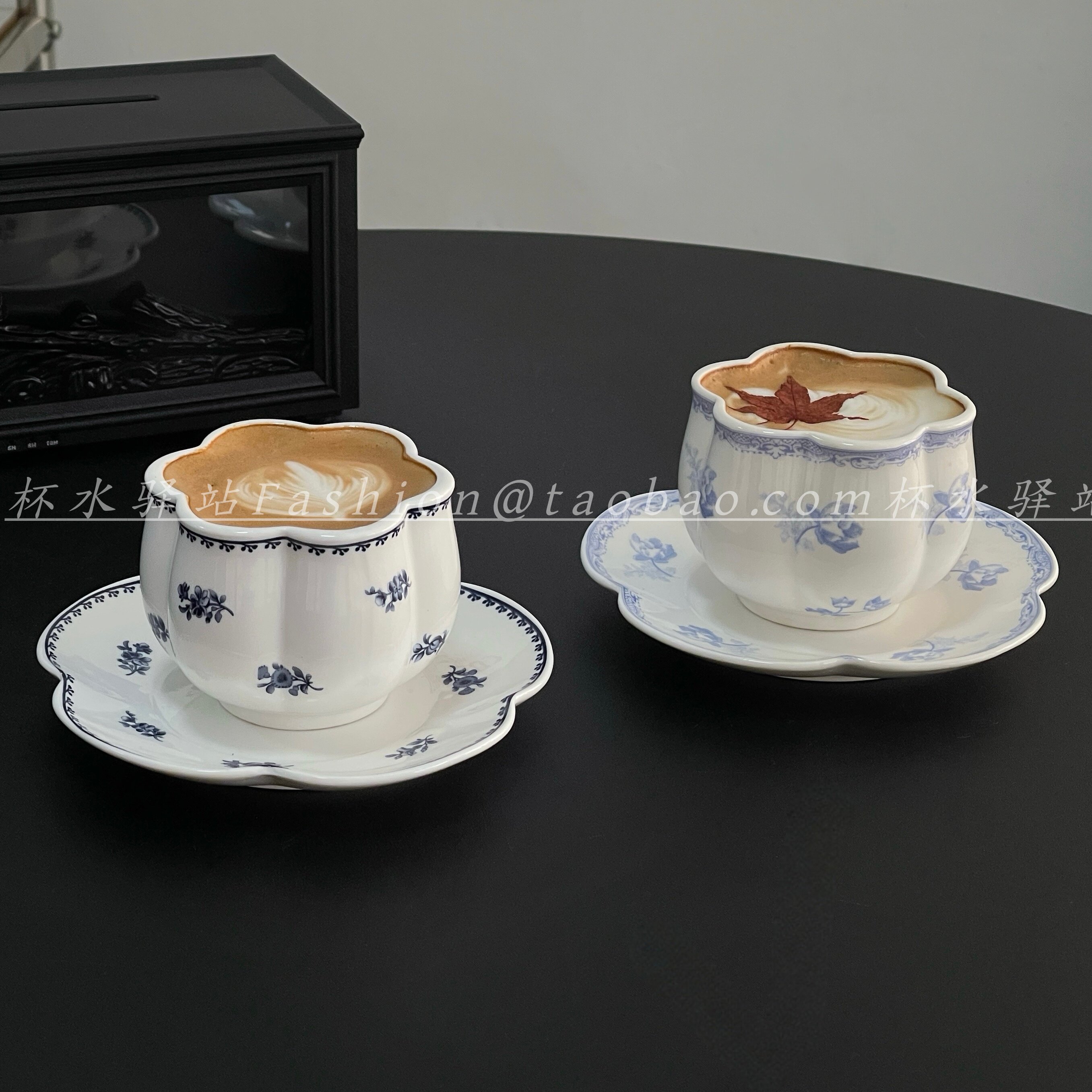 法式复古风花苞陶瓷咖啡杯碟青花设计花瓣杯高颜值网红咖啡杯送礼