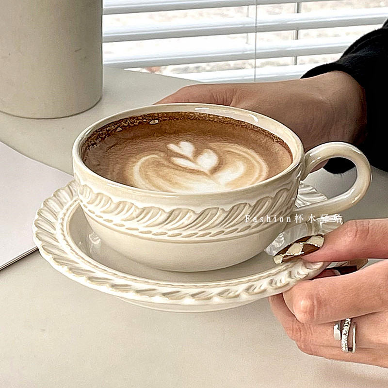 法式复古香兰颂优雅陶瓷咖啡杯碟轻奢拿铁拉花杯ins宫廷风马克杯