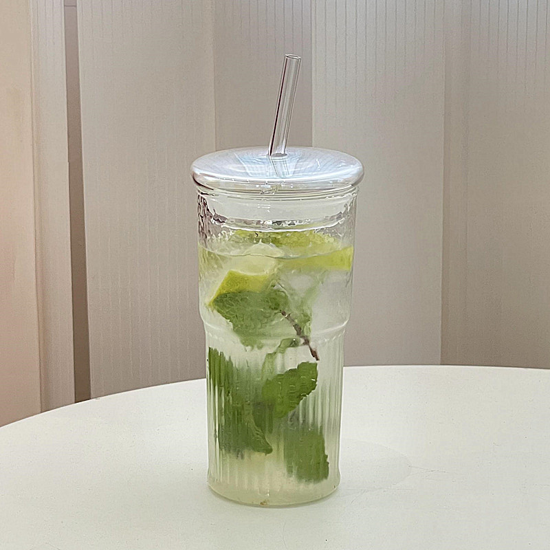 吸管杯带盖玻璃水杯办公室高颜值女生奶茶饮料杯家用耐高温杯子