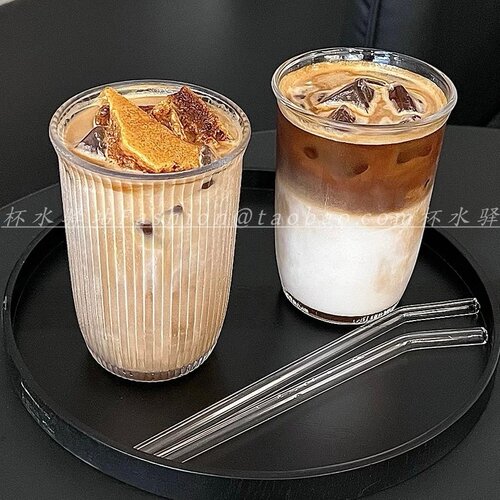 条纹玻璃杯咖啡厅冰美式杯