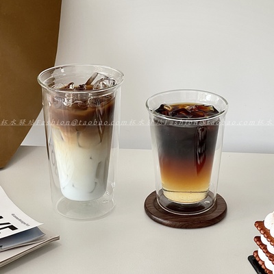 双层简约透明耐热玻璃冰美式杯