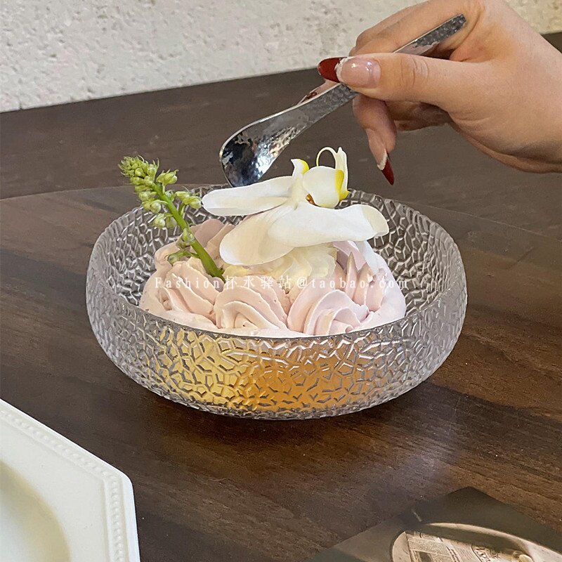 日式ins风锤目纹水果沙拉玻璃碗