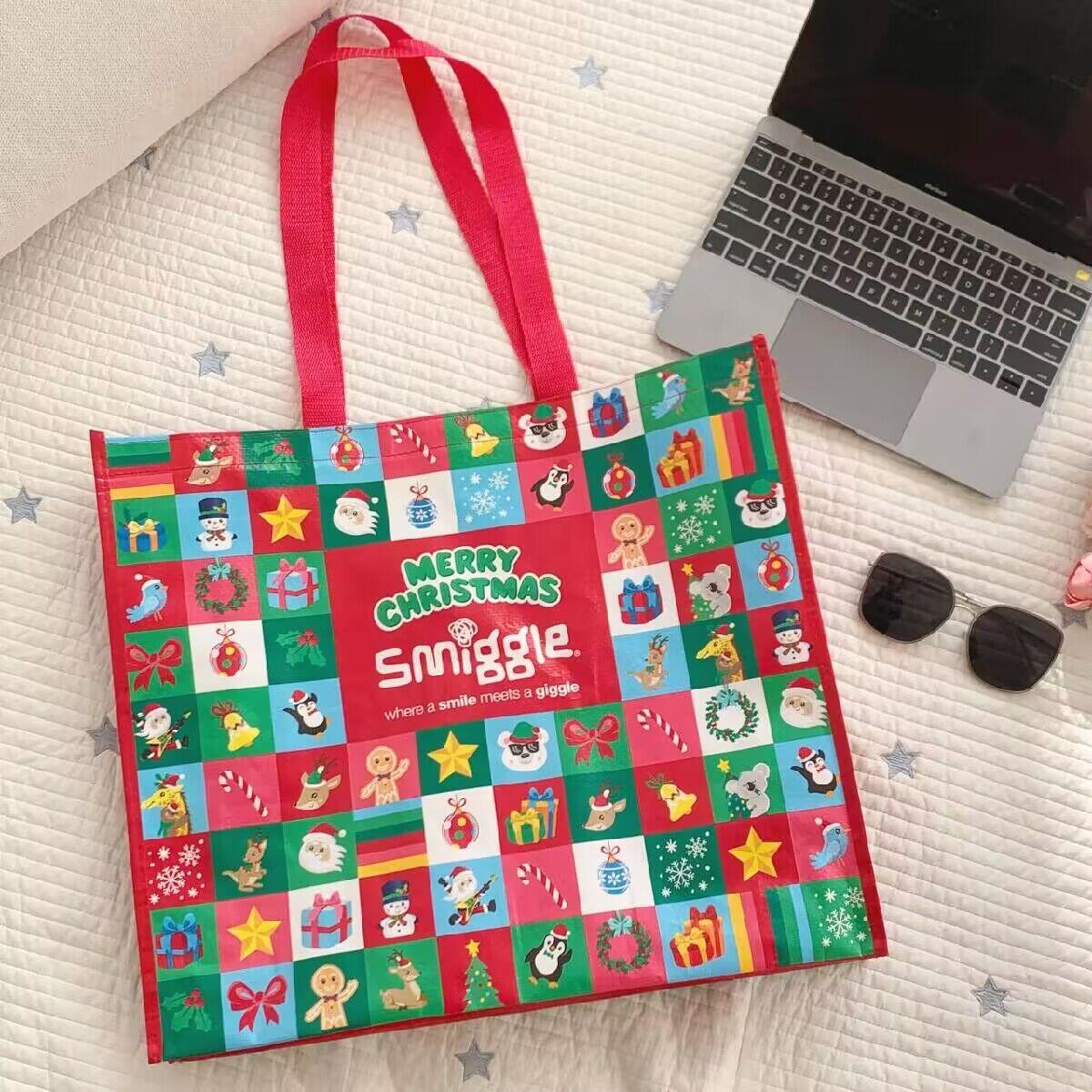 圣诞卡通编织袋超市环保购物袋大容量防水覆膜单肩包手提袋收纳袋