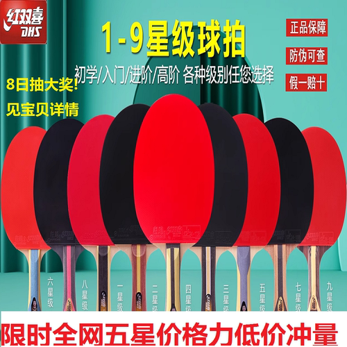 正品红双喜乒乓球拍狂飙龙5金满贯9星8星7星6星5星4星3星2天极蓝