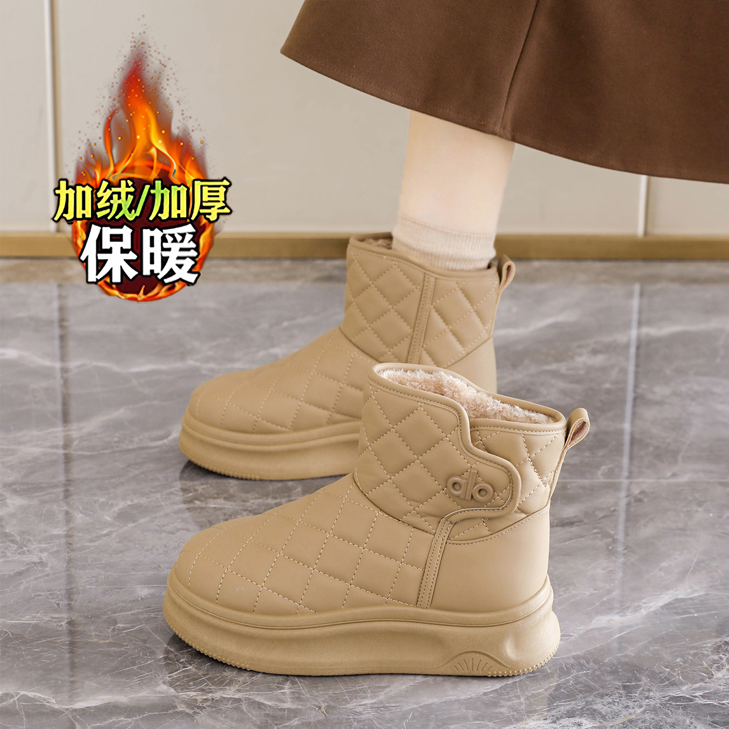 真皮短棉靴34码厚底面包棉