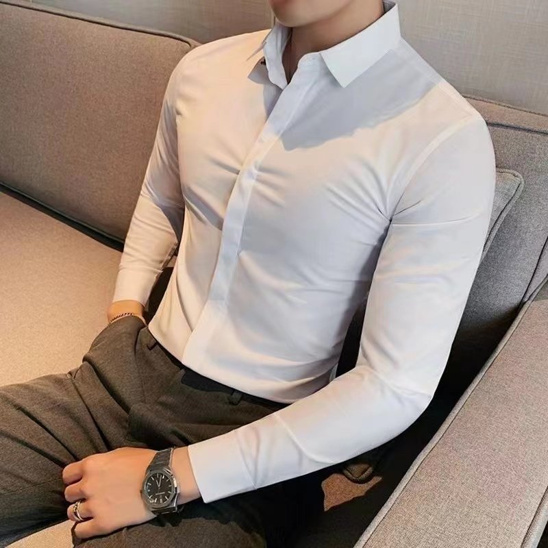 高级感男士暗门襟韩版潮流衬衫修身百搭青年长袖休闲商务职业衬衣