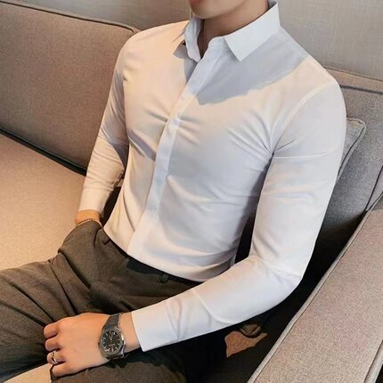 高级感男士暗门襟韩版潮流衬衫修身百搭青年长袖休闲商务职业衬衣