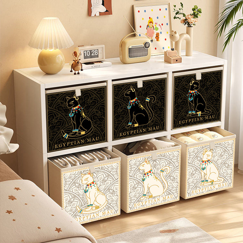 猫猫收纳箱卡通可爱布艺收纳筐卡莱克格子柜收纳盒衣物收纳盒子柜