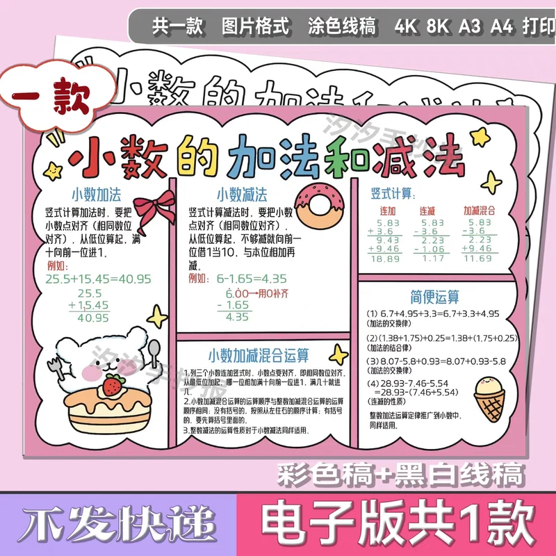 小数的加法和减法手抄报数学四年级下册第六单元思维导图模板1796