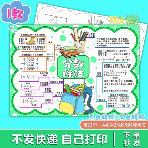 分数除法倒数认识分数除整数除美术教育手抄报电子版H386知识