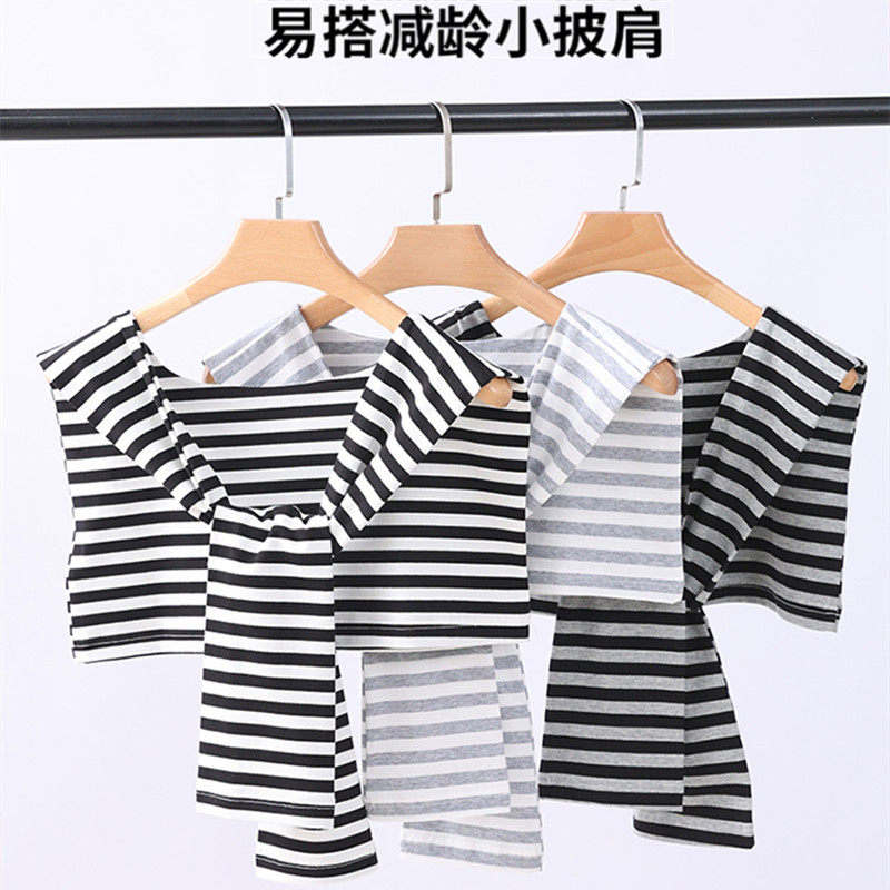 纯棉外搭小披肩针织打结毛线女薄透气保暖护颈围巾围脖套搭肩百搭