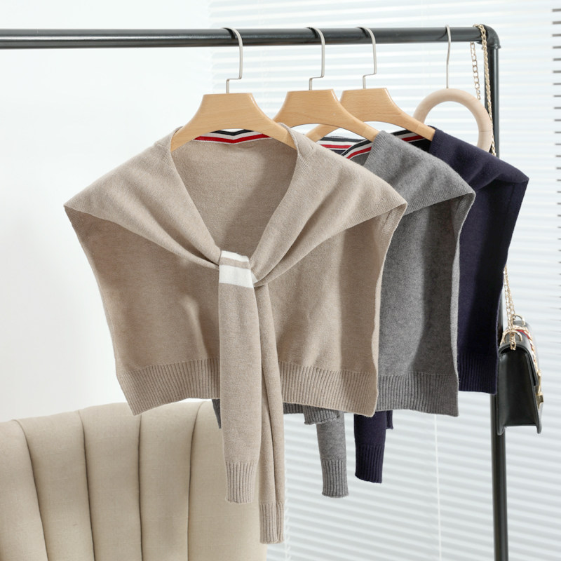 tb秋冬羊毛线外搭小披肩针织打结薄款羊绒围巾男女护颈围脖搭护肩