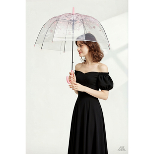 鸟笼伞透明雨伞大加厚绯闻女孩高质量高颜值樱花长柄蘑菇深拱形伞